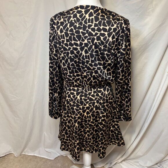 Zara Giraffe Brown Animal Print V Neck Long Sleeve Blouse Womens - Picture 6 of 7